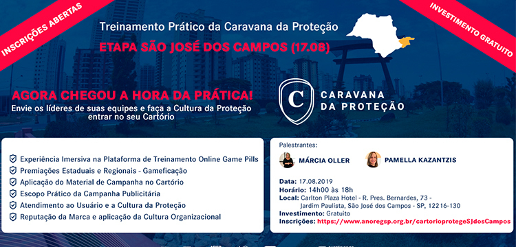 Anoreg/SP: Inscrições abertas para o Treinamento Prático da Caravana da Proteção Etapa São José dos Campos (17.08)