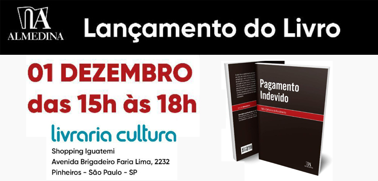 1º de dezembro: Lançamento do livro “Pagamento Indevido” de Fábio Calheiros do Nascimento na Livraria Cultura (Iguatemi)
